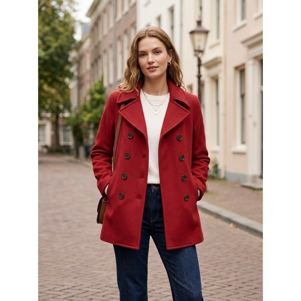 J.Crew Womens Red Wool Blend Thinsulate Pea Coat Jacket 61417 Size XS